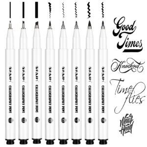 sfaih calligraphy pens markers set - 8 size black calligraphy pens for writing with chisel tip and brush tip, calligraphy pen set for beginners adults