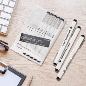 SFAIH Calligraphy Pens Markers Set - 8 Size Black Calligraphy Pens for Writing With Chisel Tip And Brush Tip, Calligraphy Pen Set for Beginners Adults