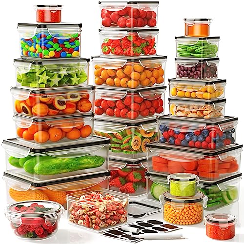 JSCARES 52 PCS Food Storage Container with Lid (26 Lids & 26 Containers) - Airtight Plastic Kitchen Organization Set Reusable Microwave/Freezer/Dishwasher Safe Meal Prep Container with Label & Pen