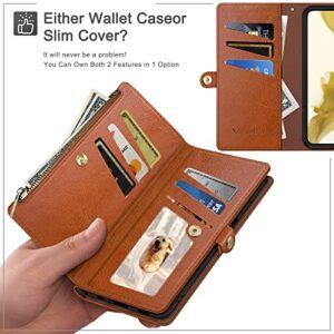 XcaseBar for iPhone 13 Pro 6.1" Wallet case with Zipper Credit Card Holder【RFID Blocking】, Flip Folio Book PU Leather Phone case Shockproof Cover Women Men for Apple 13 Pro case Light Brown