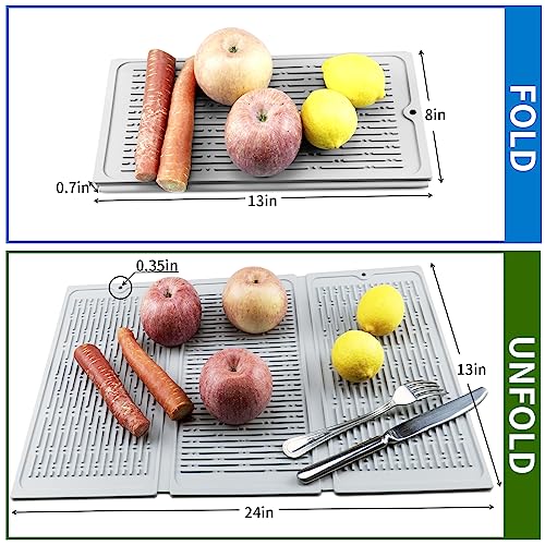 Zoiwdur Dish Drying Mat for Kitchen Counter, Collapsible Dish Drying Pad, Heat-Resistant Silicone Dish Drainer Mat with Non-Slip Backed, for Sink, Drawer Liner(24 x 13 Inches)