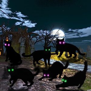 6 pack halloween led glowing eyes black cat glow in the dark with lights outdoor outside halloween decorations scary yard signs garden decor lawn for pathway stake waterproof thickened silhouette