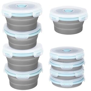 Tanlade 12 Pack Collapsible Bowls with Lids 17oz Collapsible Food Storage Containers Round Lunch Containers Silicone Collapsible Bowls for Camping RV Kitchen Microwave Dishwasher (Blue, Gray)