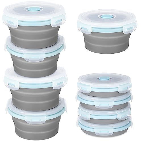 Tanlade 12 Pack Collapsible Bowls with Lids 17oz Collapsible Food Storage Containers Round Lunch Containers Silicone Collapsible Bowls for Camping RV Kitchen Microwave Dishwasher (Blue, Gray)
