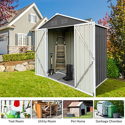 Seizeen Outdoor Storage Shed 6X4FT, Metal Tool Shed Outdoor Storage House with Base Frame & Double Lockable Doors, Steel Utility Garden Shed Outside Storage Clearance for Backyard Patio (Dark Gray)