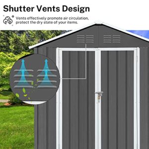 Seizeen Outdoor Storage Shed 6X4FT, Metal Tool Shed Outdoor Storage House with Base Frame & Double Lockable Doors, Steel Utility Garden Shed Outside Storage Clearance for Backyard Patio (Dark Gray)