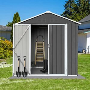 Seizeen Outdoor Storage Shed 6X4FT, Metal Tool Shed Outdoor Storage House with Base Frame & Double Lockable Doors, Steel Utility Garden Shed Outside Storage Clearance for Backyard Patio (Dark Gray)