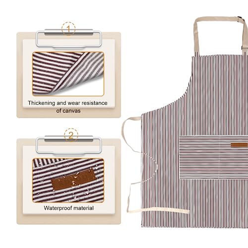 APRONPANDA Adjustable Kitchen Cooking Apron with 2 Pockets Unisex Bib Chef Aprons for Women Men (Brown Pinstripes)