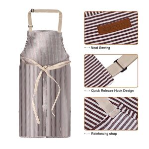 APRONPANDA Adjustable Kitchen Cooking Apron with 2 Pockets Unisex Bib Chef Aprons for Women Men (Brown Pinstripes)