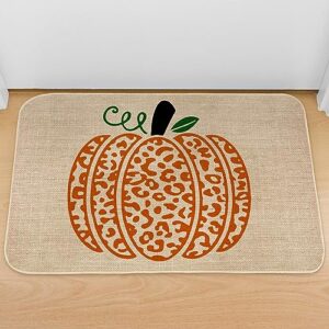 AnyDesign Pumpkin Doormat Fall Front Door Mat with Anti-Slip Rubber Back Orange Leopard Print Pumpkin Floor Mat Rug for Thanksgiving Autumn Harvest Farmhouse Kitchen Bedroom, 17 x 29 Inch