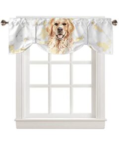 tie up curtain valance window topper 1 panel 42x18in,farm cute dog gold white marble adjustable rod pocket short window shade valances for kitchen bedroom windows,modern abstract wild symbol stone