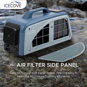 IceCove Portable Air Conditioner 2500BTU Fast Cooling Car AC Unit, 250W Low Power Consumption, 25.5VDC, 2 Fan Speed, 3 Light Mode for Outdoor Tent Camping/RVs or Home Use (Battery Not Included), Blue