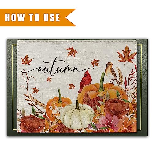 Fall Placemats Pumpkin Cardinals Maple Leaves Floral Paddy Autumn Harvest Placemats Set of 4 for Seasonal Home Kitchen Dining Table Party Decor 12 x 16 Inch
