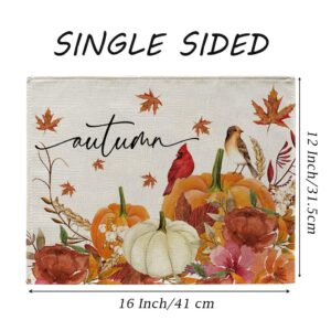 Fall Placemats Pumpkin Cardinals Maple Leaves Floral Paddy Autumn Harvest Placemats Set of 4 for Seasonal Home Kitchen Dining Table Party Decor 12 x 16 Inch