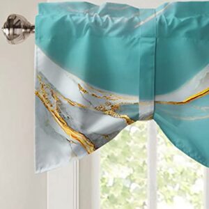 Tie Up Curtain Valance Window Topper 1 Panel 54x18in,Wild Agate Marble Stone Texture Adjustable Rod Pocket Short Window Shade Valances for Kitchen Bedroom Windows,Natural Abstract Aqua White Gold