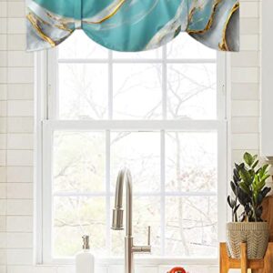 Tie Up Curtain Valance Window Topper 1 Panel 54x18in,Wild Agate Marble Stone Texture Adjustable Rod Pocket Short Window Shade Valances for Kitchen Bedroom Windows,Natural Abstract Aqua White Gold