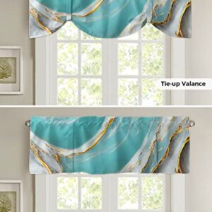 Tie Up Curtain Valance Window Topper 1 Panel 54x18in,Wild Agate Marble Stone Texture Adjustable Rod Pocket Short Window Shade Valances for Kitchen Bedroom Windows,Natural Abstract Aqua White Gold