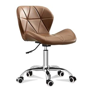 xouvy adjustable home chairs swivel pu leather dining desk chair chrome nylon legs computer chair (color : black)