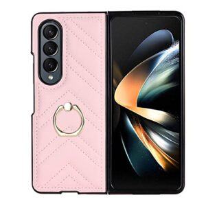 Case for Samsung Galaxy Z FOLD 3 5G,Luxury PU Leather + Hard PC Ultra Thin Slim Durable Protective Shockproof Phone Cover with Ring for Samsung Galaxy Z FOLD 3 5G(Pink)