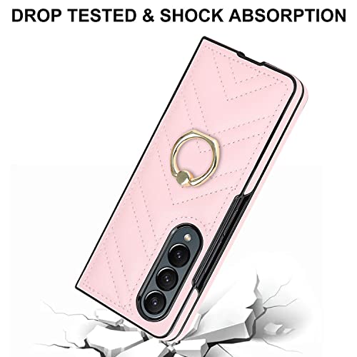 Case for Samsung Galaxy Z FOLD 3 5G,Luxury PU Leather + Hard PC Ultra Thin Slim Durable Protective Shockproof Phone Cover with Ring for Samsung Galaxy Z FOLD 3 5G(Pink)