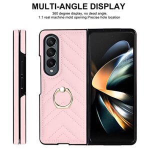 Case for Samsung Galaxy Z FOLD 3 5G,Luxury PU Leather + Hard PC Ultra Thin Slim Durable Protective Shockproof Phone Cover with Ring for Samsung Galaxy Z FOLD 3 5G(Pink)