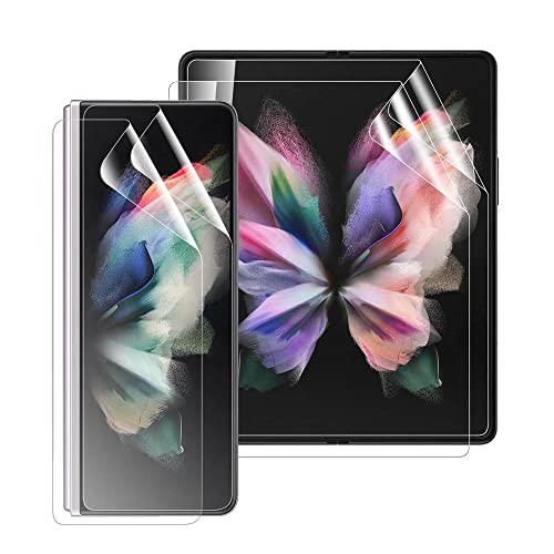 PORRVDP Hydrogel Film Screen Protector for Samsung Galaxy Z Fold 3 5G, 2 Pcs Transparent Soft TPU Protective Film (NOT Tempered Glass) [Clear HD] [High Sensitivity] [Fingerprint Unlock Compatible]