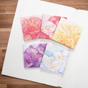 summer blooms sticky notes, 50 sheets per design, size 3x3 inch sticky memo pad, all 5 designs, lilac, rose, peony, lotus, and lily.