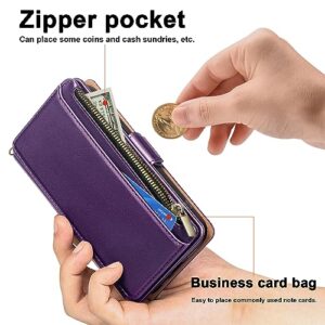 Antsturdy iPhone 13 Wallet case with Card Holder for Women Men,【RFID Blocking】 iPhone 13 Phone case PU Leather Flip Folio Shockproof Cover with Strap Zipper Credit Card Slots,(Purple)