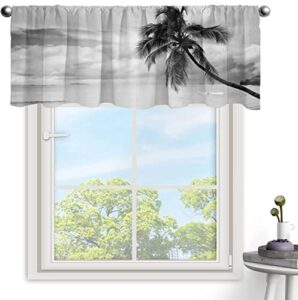 ocean palm trees kitchen curtain, white gold beach rod pocket valances for kitchen/living room, 42 x 18 in, blue