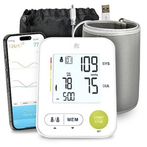 greater goods bluetooth blood pressure monitor - digital smart bp monitor with greater goods balance health app | smart blood pressure monitor with backlit screen and arm cuff | designed in st. louis