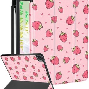 Uppuppy for iPad Air 5th/4th Generation Case 10.9, for iPad Pro 11 Inch Case Girls Cute Kids Women Folio Cover Pencil Holder Strawberry Design Girly Kawaii for Apple iPad Air 5/4 (2022/2020)/Pro 11"