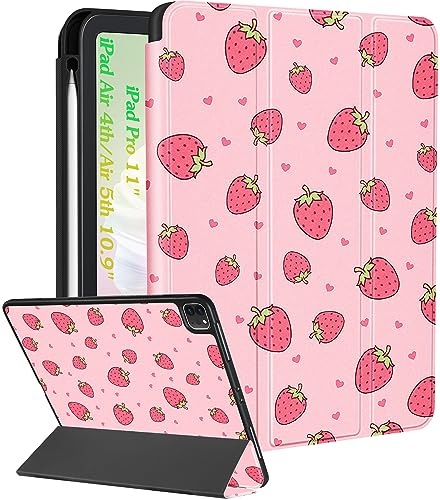 Uppuppy for iPad Air 5th/4th Generation Case 10.9, for iPad Pro 11 Inch Case Girls Cute Kids Women Folio Cover Pencil Holder Strawberry Design Girly Kawaii for Apple iPad Air 5/4 (2022/2020)/Pro 11"