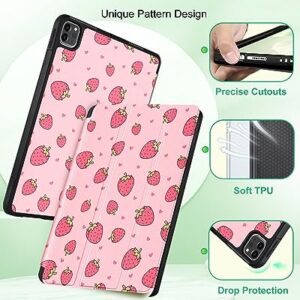 Uppuppy for iPad Air 5th/4th Generation Case 10.9, for iPad Pro 11 Inch Case Girls Cute Kids Women Folio Cover Pencil Holder Strawberry Design Girly Kawaii for Apple iPad Air 5/4 (2022/2020)/Pro 11"