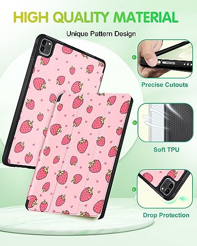 Uppuppy for iPad Air 5th/4th Generation Case 10.9, for iPad Pro 11 Inch Case Girls Cute Kids Women Folio Cover Pencil Holder Strawberry Design Girly Kawaii for Apple iPad Air 5/4 (2022/2020)/Pro 11"