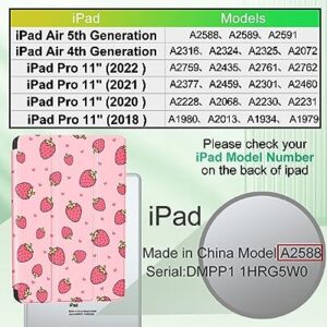 Uppuppy for iPad Air 5th/4th Generation Case 10.9, for iPad Pro 11 Inch Case Girls Cute Kids Women Folio Cover Pencil Holder Strawberry Design Girly Kawaii for Apple iPad Air 5/4 (2022/2020)/Pro 11"