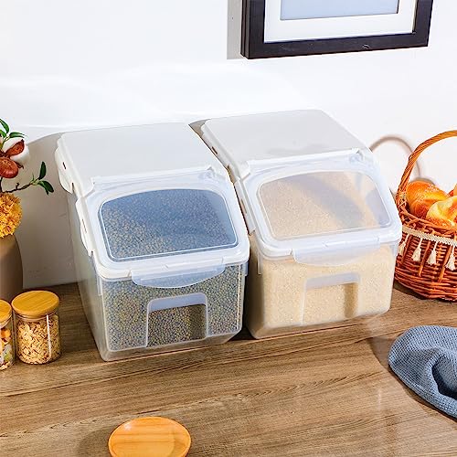 Umigy 4 Pack Rice Storage Container Flour Storage Bin with Wheels White Plastic Airtight Lid Food Storage Boxes for Dog Pet Food Cereal Grain Dry Food (10 Liter / 20 lbs)