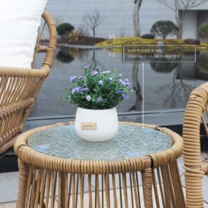 Backrest Wicker Chair Handmade Rattan Chair Outdoor Wicker Chair Set with Metal Feet, Pillows, Seat Cushions and Round Tempered Glass Table for Patio,Balcony,Backyard, Natural Color
