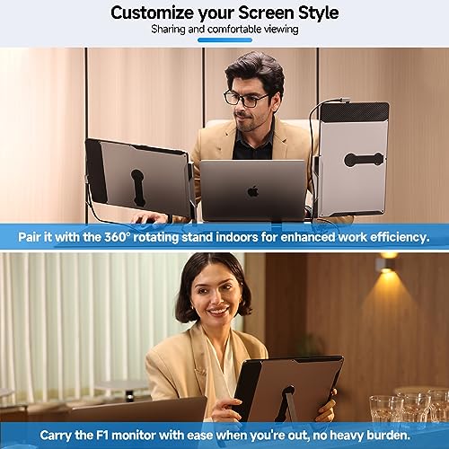 Maxfree F2 Triple Screen Laptop Screen Extender - 14'' Laptop Monitor Extender with 360° Rotation Stand, Plug & Play USB-C, Mini-HD - Compatible with Windows/Mac/Surface/Dex/Switch for 12-17'' Laptops