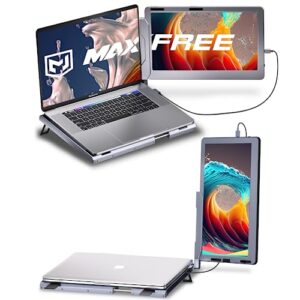 maxfree f1 laptop screen extender - 14'' portable monitor for laptop with 360° rotation stand - full type-c & mini-hd plug & play - compatible with windows, mac, surface, switch - for 12-17'' laptops