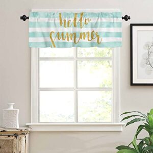 laibao kitchen valance curtain hello summer gold round spots on blue and white stripes rod pocket tier curtain for cafe bathroom semi-sheer window treatment valance for bedroom small windows 54x18in