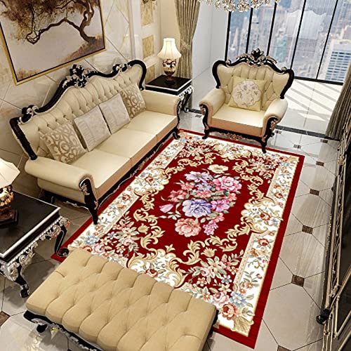 3D Printed Carpet Red Yellow Floral Pattern Machine Washable Rug,Anti Slip Backing Rugs,Modern Indoor Plush Carpet for Home Decor 8X10 Feet / 240X300 Cm