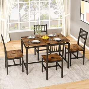 AWQM Dining Table and Chairs Set for 4, Industrial Kitchen Table and Chairs with Metal Frame, 5 Piece Dining Room Table Set for Breakfast, Dining, Kitchen - Rustic Brown