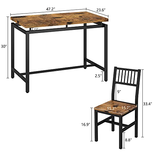 AWQM Dining Table and Chairs Set for 4, Industrial Kitchen Table and Chairs with Metal Frame, 5 Piece Dining Room Table Set for Breakfast, Dining, Kitchen - Rustic Brown