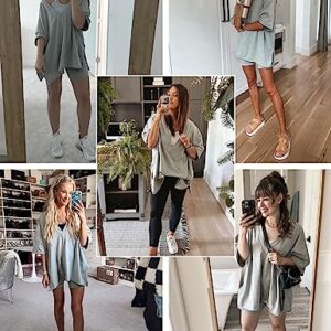 Lianlive 2 Piece Outfits Women's Oversized T-Shirts Biker Short Sets Hot Shot Reversible Set (LightGrey-L)