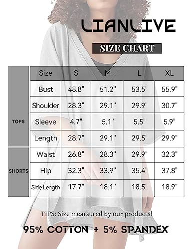 Lianlive 2 Piece Outfits Women's Oversized T-Shirts Biker Short Sets Hot Shot Reversible Set (LightGrey-L)