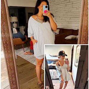 Lianlive 2 Piece Outfits Women's Oversized T-Shirts Biker Short Sets Hot Shot Reversible Set (LightGrey-L)