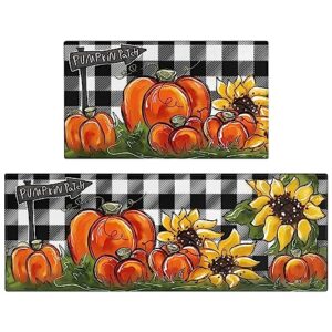 faptoena fall kitchen rugs set of 2,pumpkin patch sunflower thanksgiving floor mats and rugs non skid washable for kitchen home decor,fall farmhouse decorations and accessories (17"x47"+17"x30")