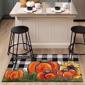 Faptoena Fall Kitchen Rugs Set of 2,Pumpkin Patch Sunflower Thanksgiving Floor Mats and Rugs Non Skid Washable for Kitchen Home Decor,Fall Farmhouse Decorations and Accessories (17"x47"+17"x30")