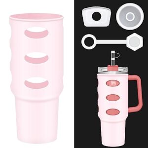 winceed silicone sleeve for stanley quencher h2.0 30oz tumbler with handle, protective stanley water bottle sleeve, reusable boot cover for stanley cup (30oz, rose quartz)