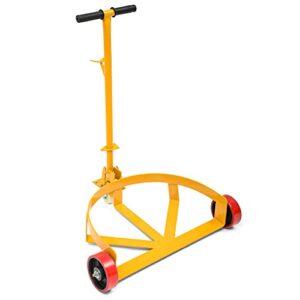 yitamotor 55 gallon drum dolly, 1200lbs capacity drum cart, oil drum cart with bung wrench handle and poly-on-steel wheels, keg dolly, low profile, yellow